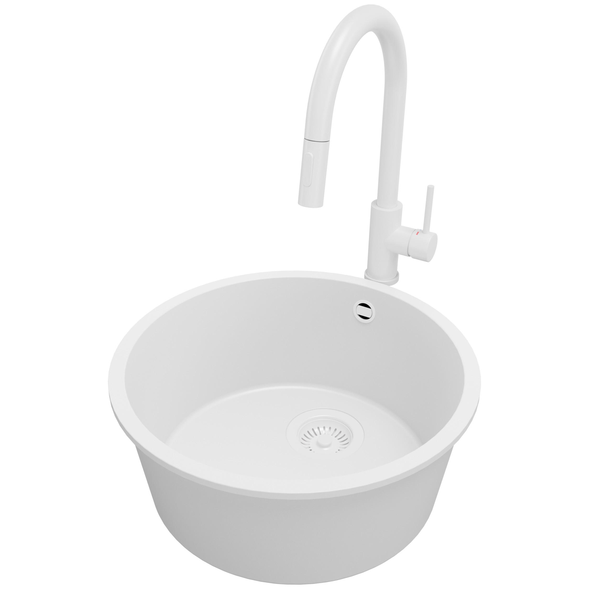 UNTERBAUSPÜLE GRANIT Valletta, 2-er set Alles Weiß 46/46 cm 1 Becken + Küchenarmatur 40/20 cm + Ablauf-Set ab 50er Unterschrank - Weiß, Kunststoff (46/20/46cm) - Primagran