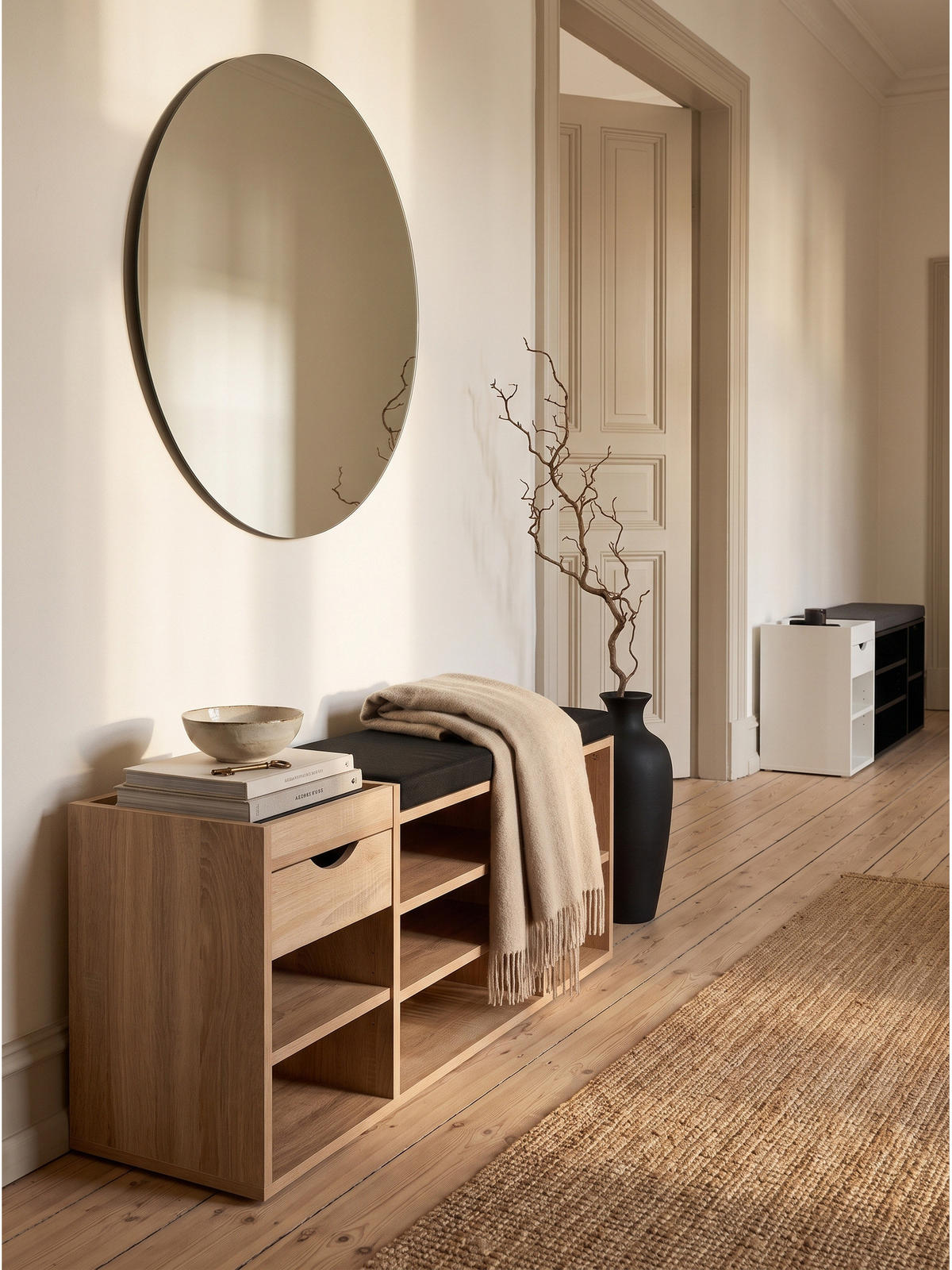 GARDEROBENBANK CARTAGENA, Stoff, Sonoma, 100 x 30 x 45 cm - Hellbraun/Schwarz, Holzwerkstoff/Textil (100/45/30cm) - KADIMA DESIGN