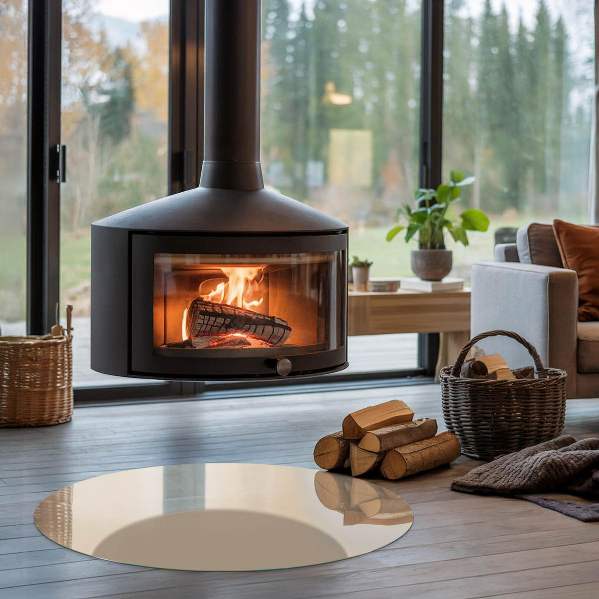 GLASPLATTE für Kamin Ø 90 cm - Gelb, Glas (90/90/0.4cm) - TULUP