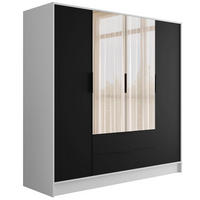 KLEIDERSCHRANK mit Spiegel und Flügeltüren KOLIN 200x200cm Weiß / Schwarz - Schwarz/Weiß, Holzwerkstoff (200/200/51cm) - ALTDECOR