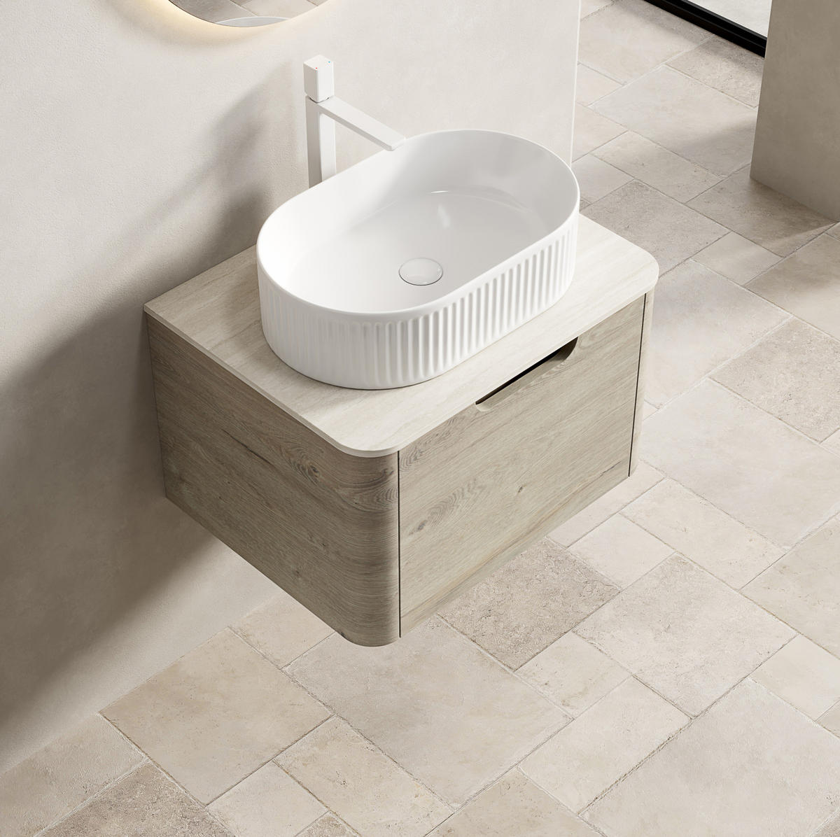 WASCHTISCH 60 cm Keramikbecken Sinterstein Beige - Beige, Holzwerkstoff (46/50.2/60cm) - Beauniv