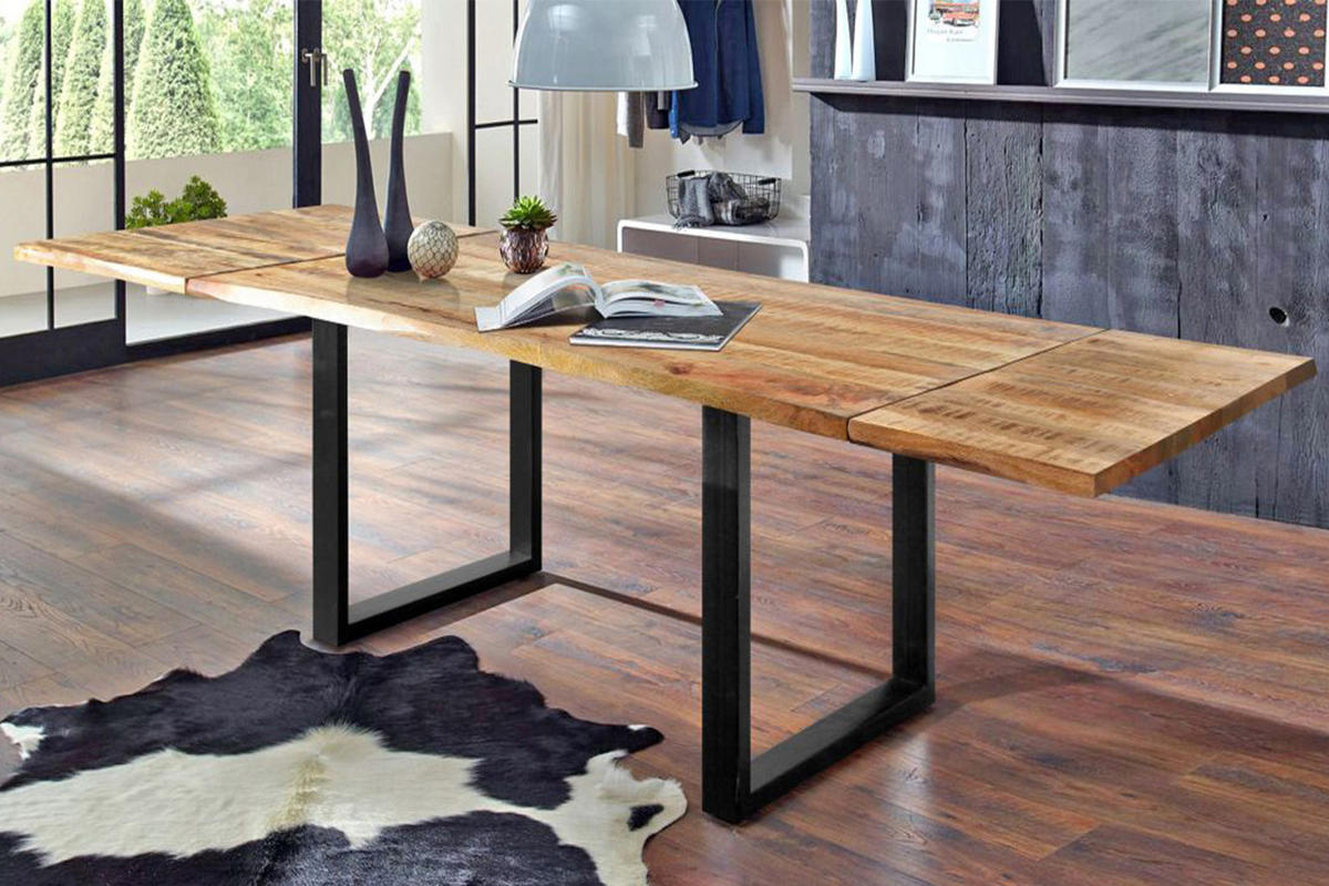 ESSTISCH LORE Holz Akazie - Schwarz/Naturfarben, Holz/Metall (140/90/77cm) - KAWOLA