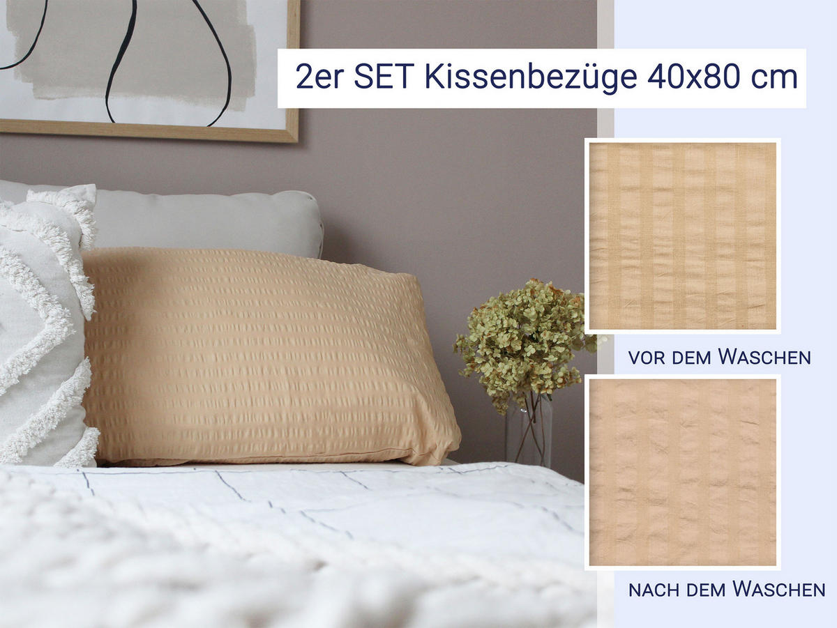 KISSENBEZUG, 2er-Set, 40x80 cm, 100% Baumwolle, Braun - Hellbraun, Textil (40/80cm) - Zollner