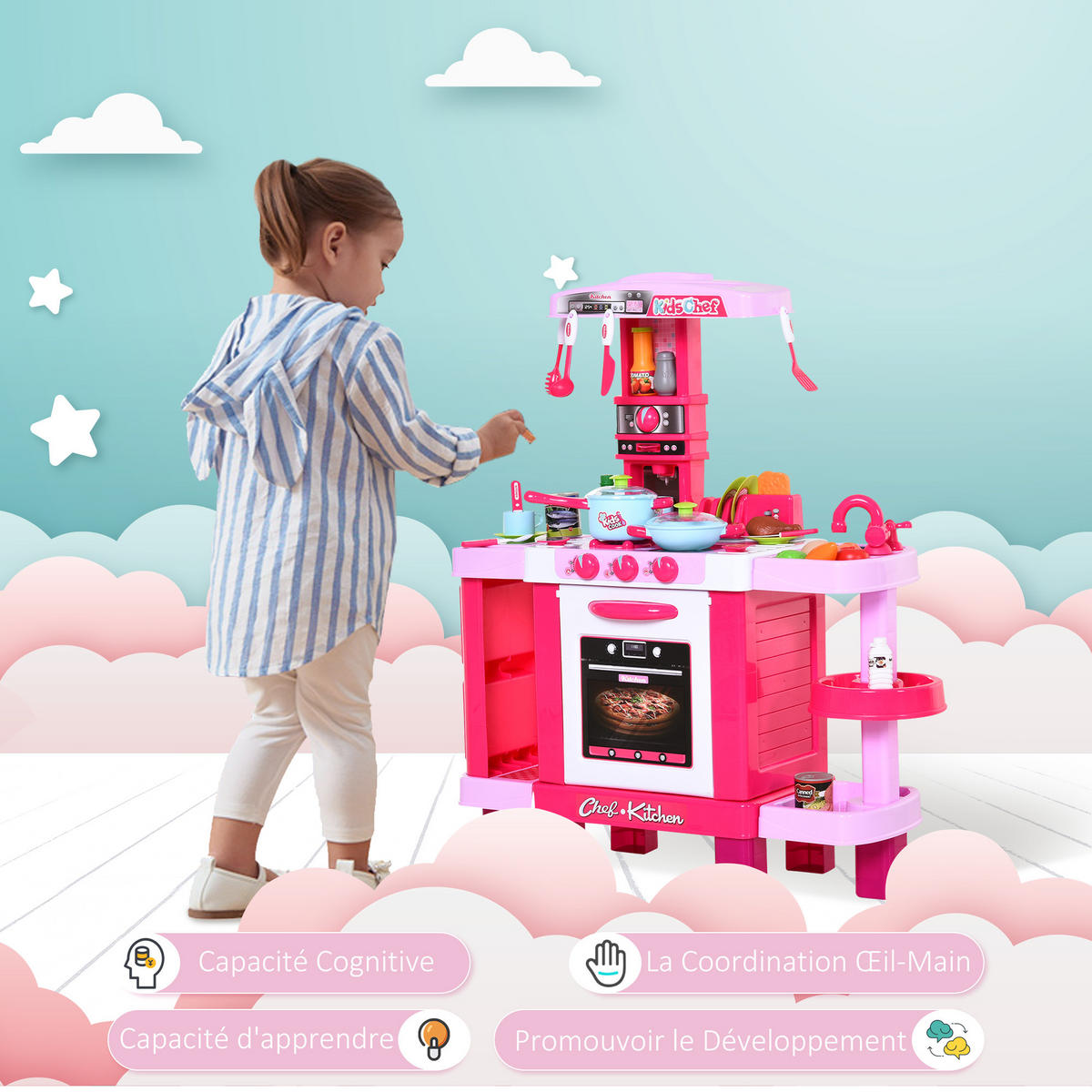 SPIELKÜCHE DE-18720 mit Licht & Sound, 38-teilig Rosa - Pink, Kunststoff (78/29/87cm) - ComfortXL