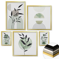WANDBILDER 5er Set - 50x50 cm & 20x30 cm & 40x60 cm Goldrahmen - Boho-Pflanzenkompositionen - Goldfarben, Kunststoff (40/60cm) - ArtPrintCave