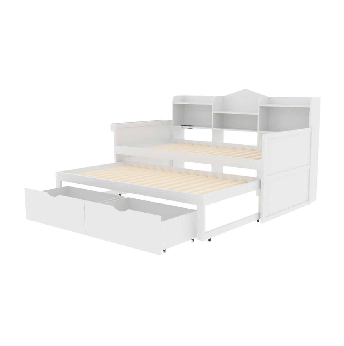 AUSZIEHBETT 90/200 cm in Weiß aus Holzwerkstoff mit Stauraum und USB-Anschluss - Weiß, Holz (90/200cm) - Flora Grace