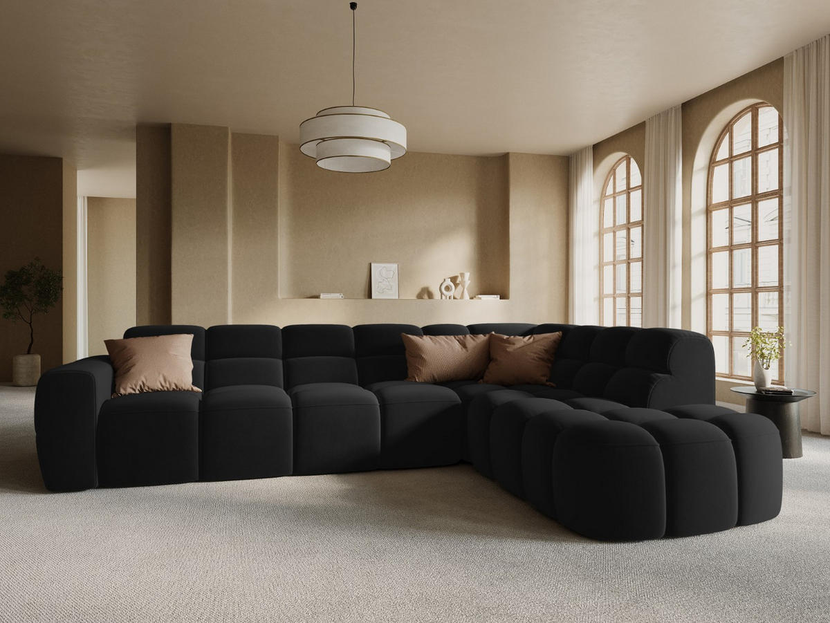 ECKSOFA rechts Lisa aus Samt schwarz 5 Sitzplätze - Schwarz, Textil (234/293cm) - Micadoni