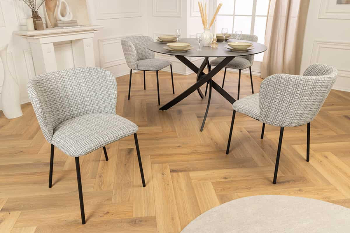 STUHL LYON Bouclé 75 cm - Blau/Schwarz, Textil/Metall (54/75/58cm) - riess-ambiente