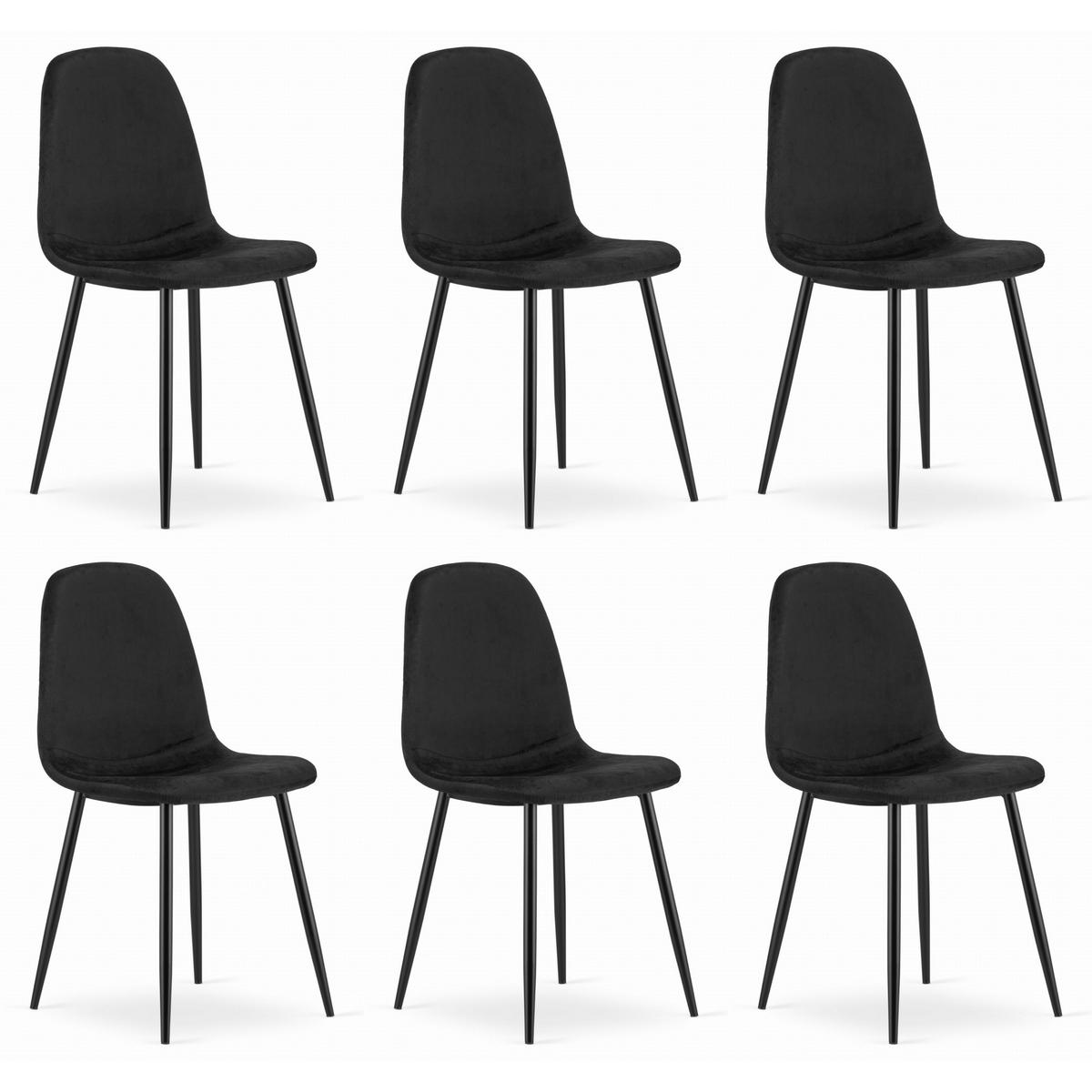 STUHL VERNAZZA 6-er Set, Schwarz Samtstoff - Schwarz, Textil/Metall (54/88/60cm) - Komodee