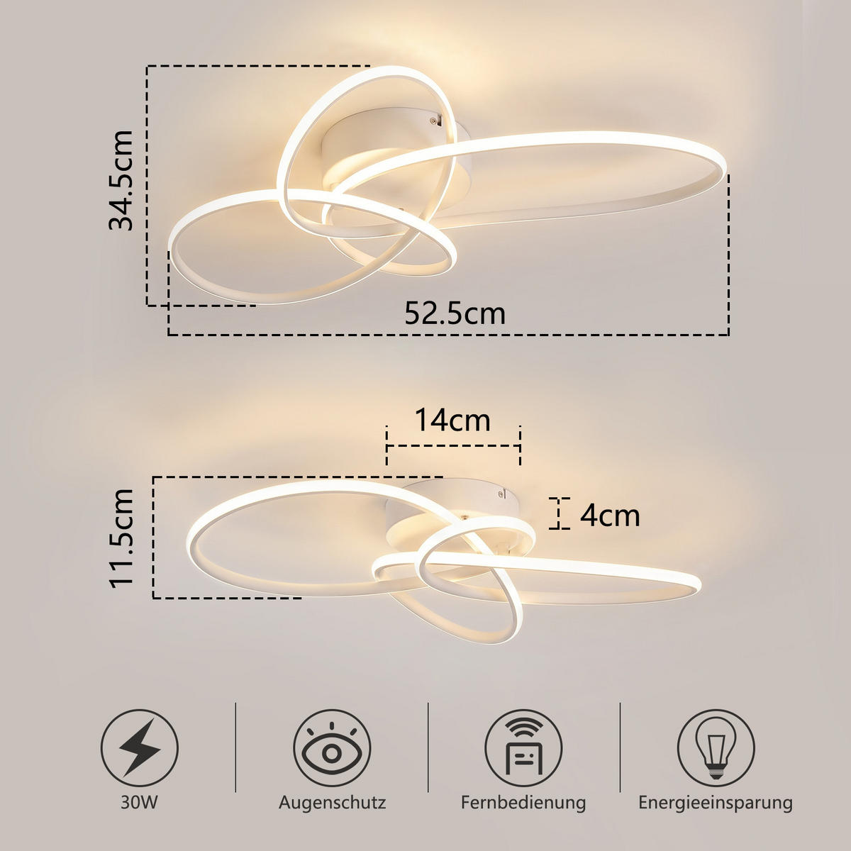 LED DECKENLEUCHTE Nythveth 52,5/35,5/11,5 cm - Weiß, Kunststoff/Metall (52.5/35.5/11.5cm) - ZMH