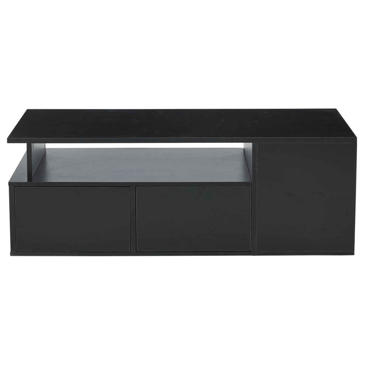 COUCHTISCH aus Spanplatte 100x50x35 cm Schwarz mit LED-Beleuchtung und 2 Schubladen - Schwarz, Holzwerkstoff (100/50/35cm) - IVMEU