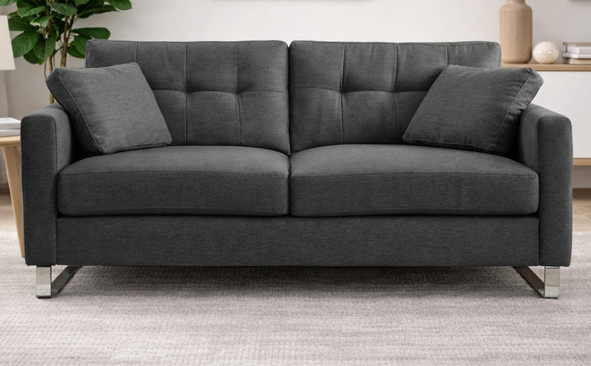 SOFA grau Flachgewebe 2,5-Sitzer 203 cm, Couch mit Steppoptik - Chromfarben/Grau, Holz/Textil (203/92/94cm) - Inn.Furn