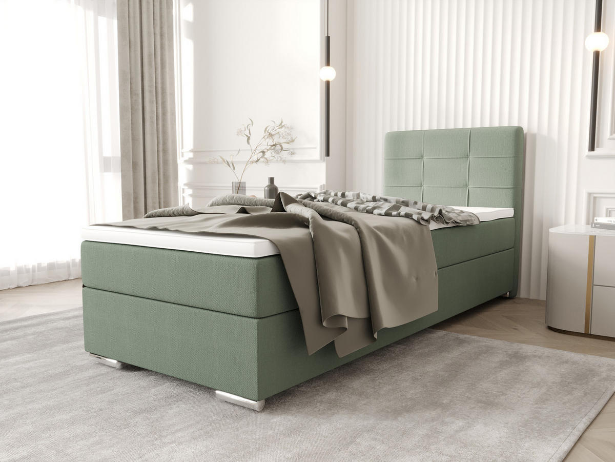 BOXBETT ZILANO 1 mit Matratze H3 und Topper 90x200 Cosmic 16 - Grün, Holz/Textil (90/200cm) - Bedante