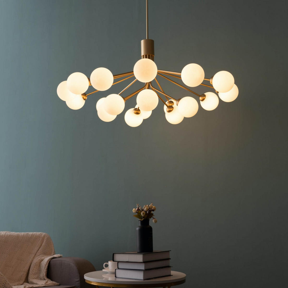 HÄNGELEUCHTE Audrey, Weiß und Gold, 110cm - Goldfarben, Glas (110/110/50cm) - KOSILUM