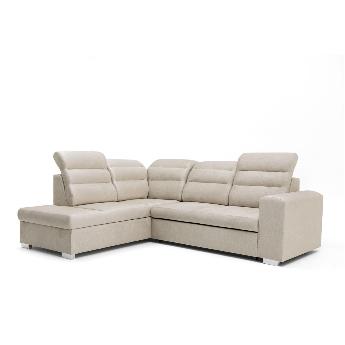 ECKSOFA CLOUD L Links mit Schlaffunktion 120x190 Velours Creme - Chromfarben/Creme, Holz/Kunststoff (202/260cm) - Muffo