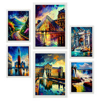 POSTER Set Mit 6 Winkel Im Ölgemälde Stil A3 & A4 Weißer Rahmen - Weiß, Papier (29/3cm) - Nacnic