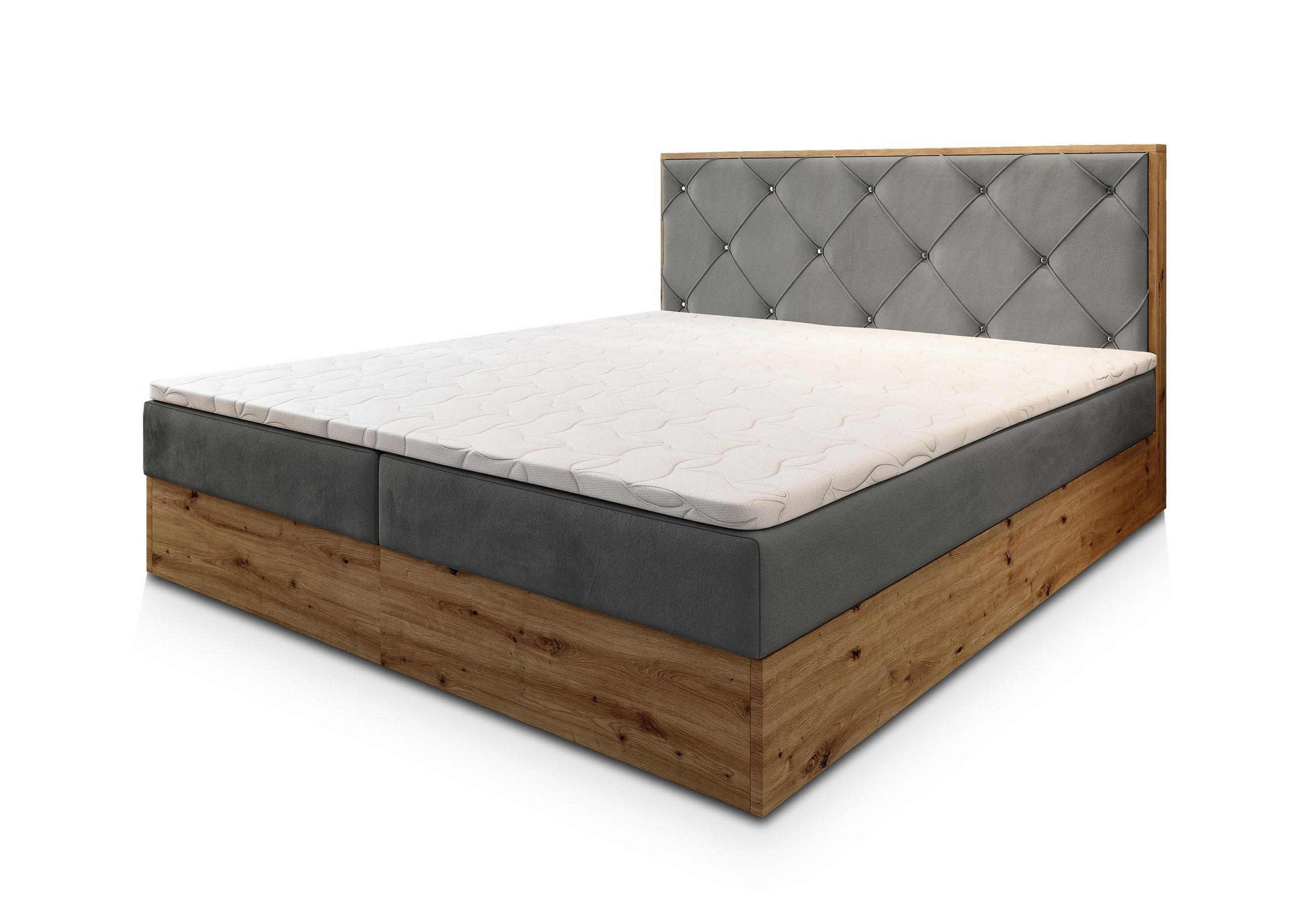 POSTEL BOXSPRING FOSCO 160x200 cm, s matrací a úložným prostorem, šedá - šedá, kompozitní dřevo/textil (160/200cm) - MASSENO