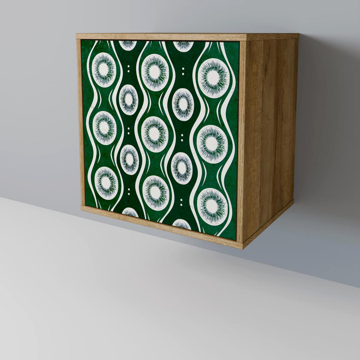 SIDEBOARD GREEN EYES, Eichefarben, 57,5x42x67,5 cm, Schwarze Metall-Rahmenfüße - Eichefarben/Multicolor, Holzwerkstoff/Metall (57.5/67.5/42cm) - SpaceRebels