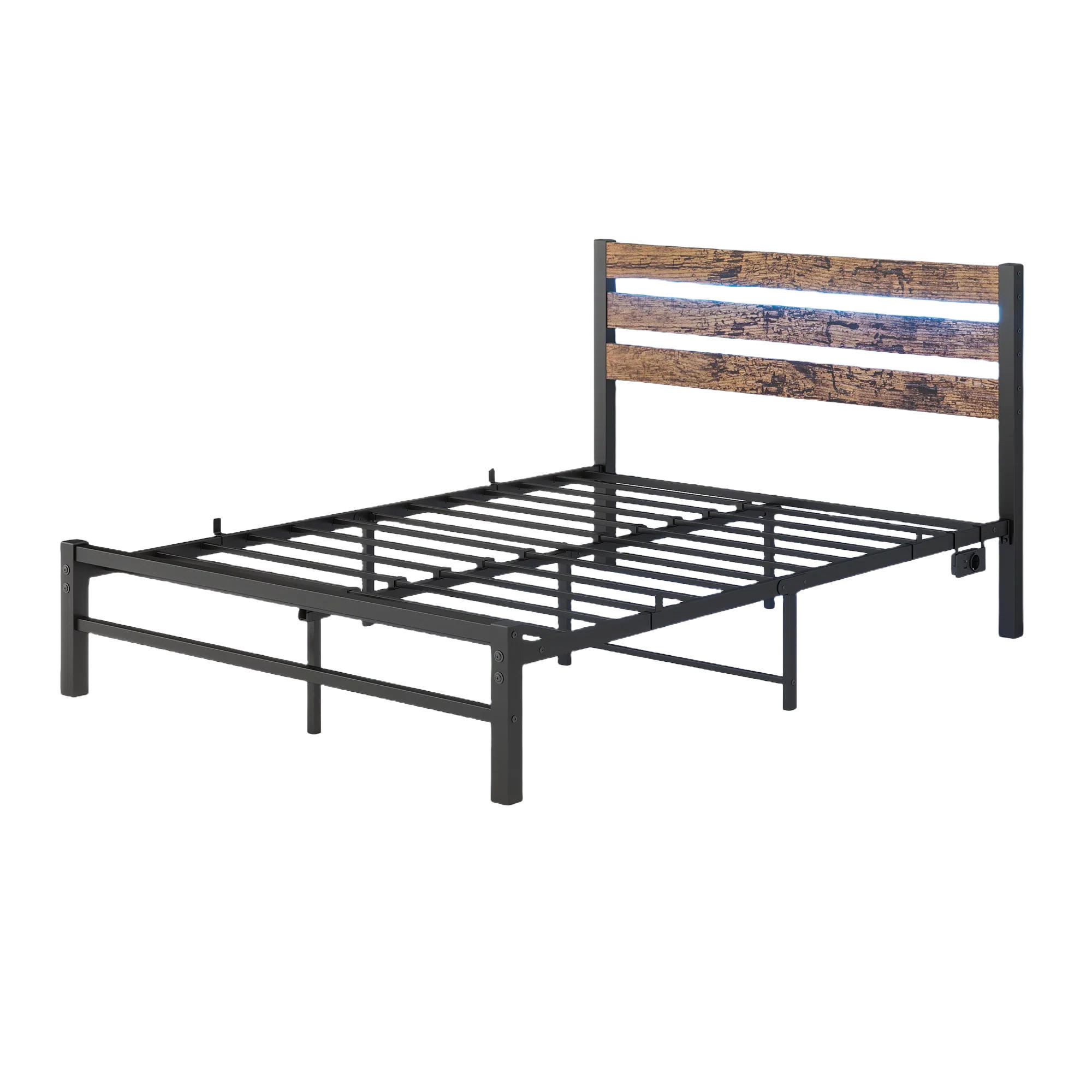 METALLBETT 120x200 cm LED USB Kopfteil - Dunkelbraun, Holzwerkstoff (120/200cm) - LEBENLANG