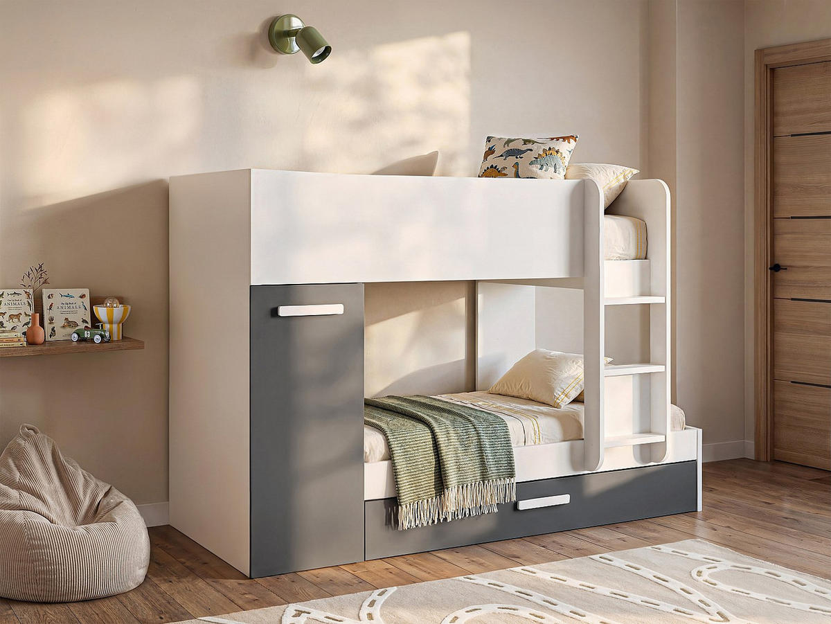 ETAGENBETT - 2 Personen - holz - anthrazitgrau, weiß Anthony - Anthrazit/Weiß, Holz (90/190cm) - Vente-Unique
