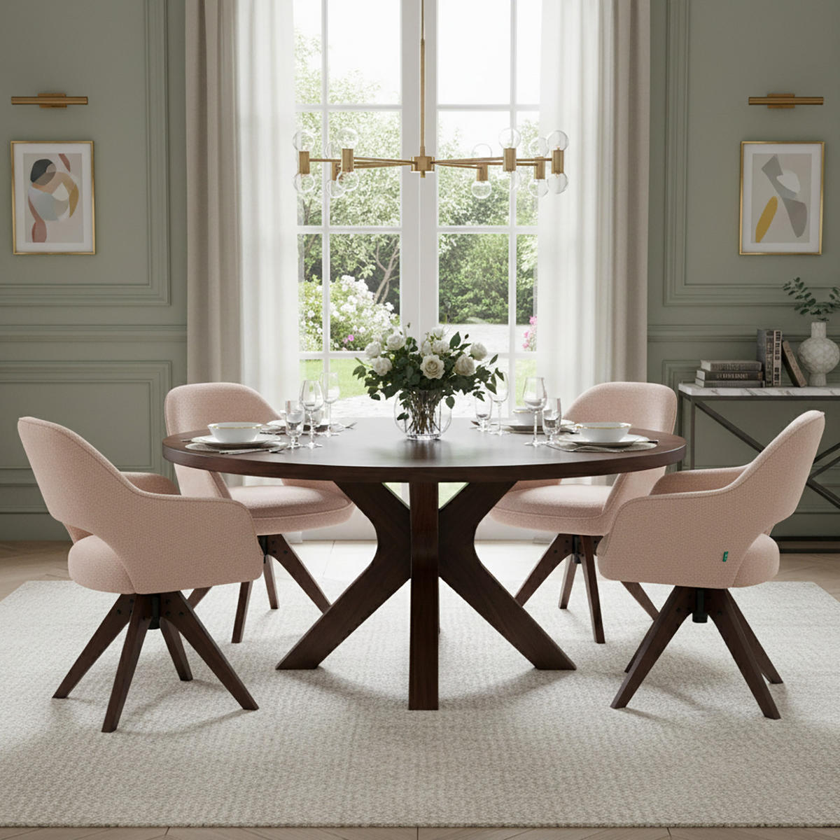 DREHSTUHL Mika-Lena 2er-Set - Nussbaumfarben/Rosa, Eichenholz/Holz (60/87/65cm) - DUBI Möbel