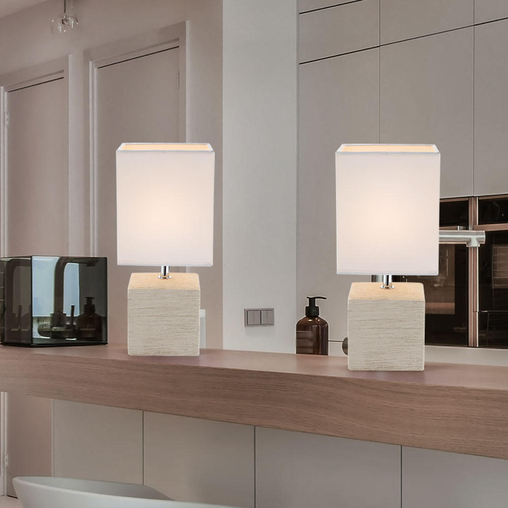 TISCHLEUCHTE Keramik Beige Weiß GERI 2er Set - Weiß, Textil (13/11/29cm) - Globo Lighting