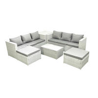 GARTENGARNITUR mit 3-SITZER SOFA,COUCHTISCH Polyrattan Hellgrau-Mix 8-Sitzer - Hellgrau/Grau, Glas/Kunststoff - Fimous