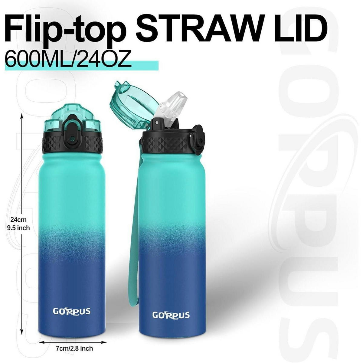 TRINKFLASCHE 600 ml Edelstahl mit Strohhalm auslaufsicher Thermosflasche Grün Blau - Multicolor, Metall (6.3/6.3cm)