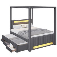KREVET 140/200 cm s izvlačnim krevetom, LED osvjetljenjem i tri ladice, Siva - siva, tekstil (140/200cm) - Redom