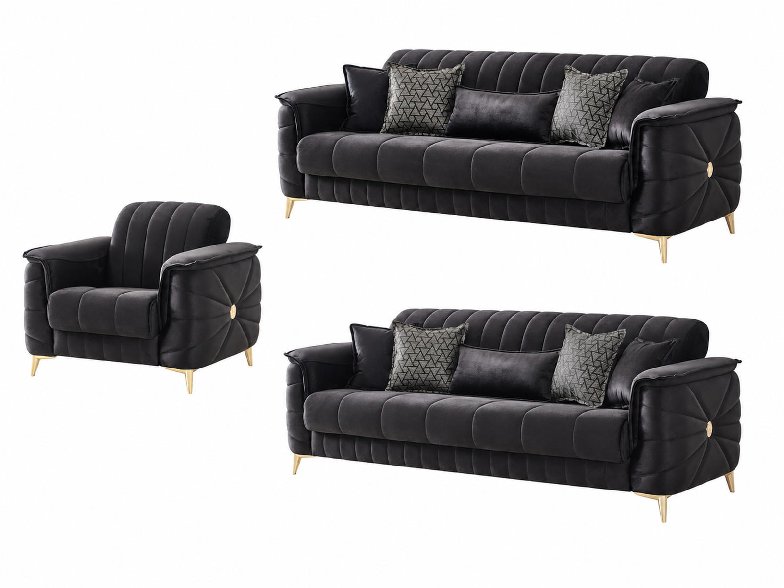 Villa Möbel Sitzgarnitur Schwarz 240x80x100 cm