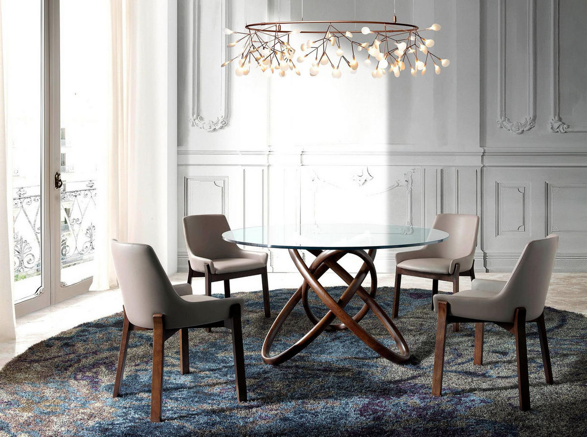 ESSTISCH Esstisch runde gehärtetes Glas aus walnussfarbenes Holz Ø150/75 cm - Transparent/Walnussfarben, Holz (150/150/75cm) - ANGEL CERDA