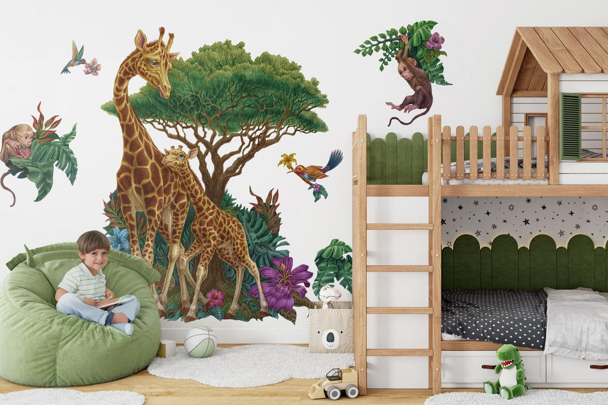 WANDAUFKLEBER 100x149cm - Wildtiere Vegetation - Multicolor, Kunststoff (100/149/0.1cm) - Wallfluent