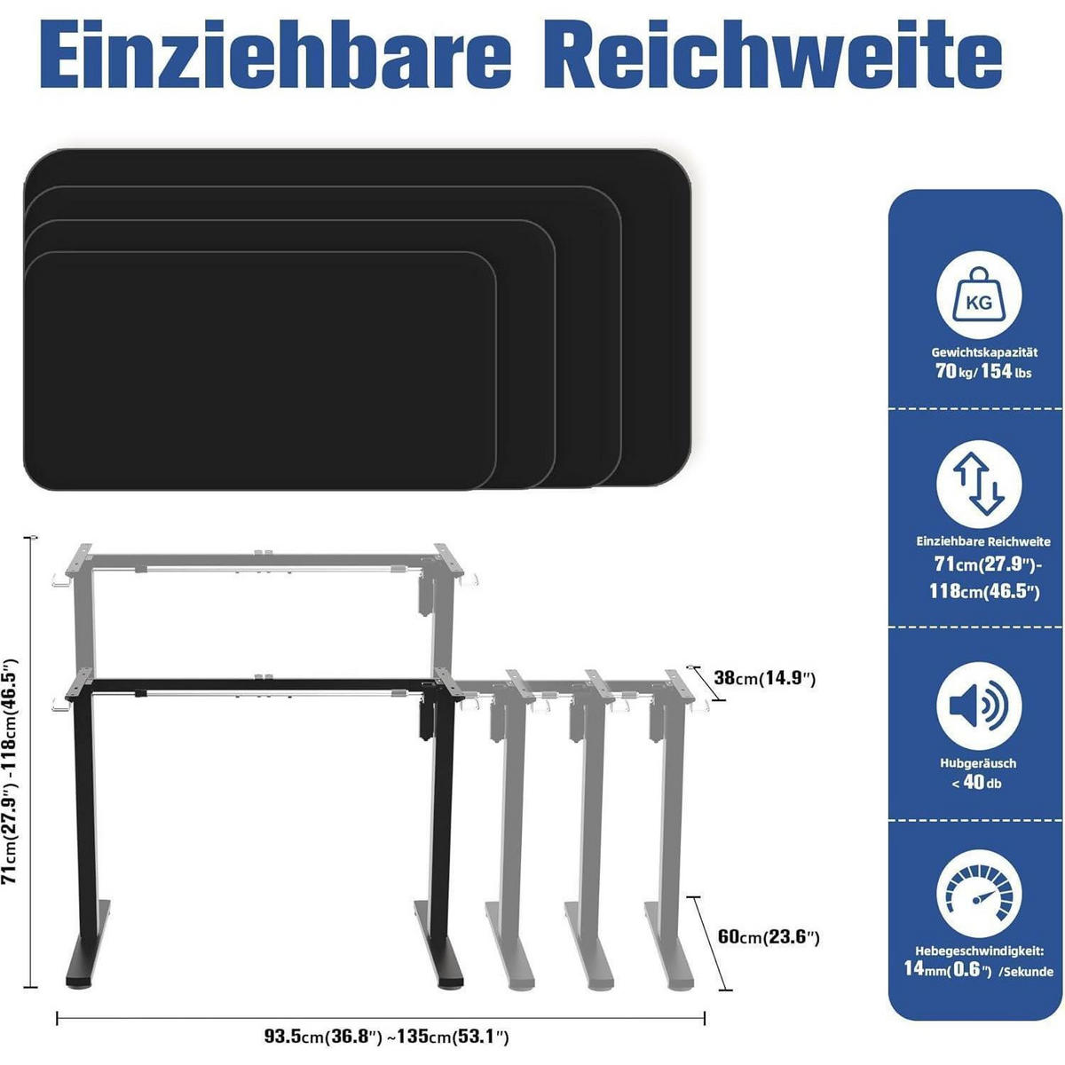 SCHREIBTISCHGESTELL elektrisch höhenverstellbar mit Memory-Funktion Schwarz - Schwarz, Metall (170/60/129cm)