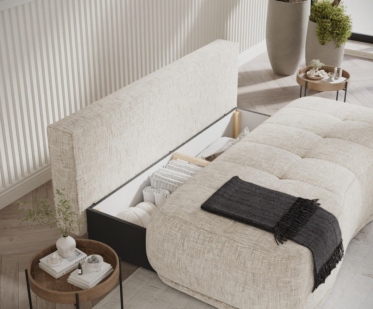 SCHLAFSOFA Cirrus Creme Webstoff - Creme/Schwarz, Holz/Holzwerkstoff (206/95/105cm) - Maison de Reve