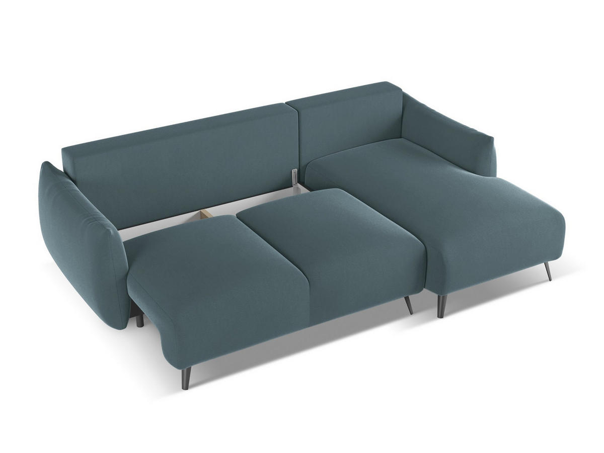 ECKSOFA mit Schlaffunktion Samt Stoff Blau - Blau/Petrol, Textil/Metall (242/162cm) - Makamii