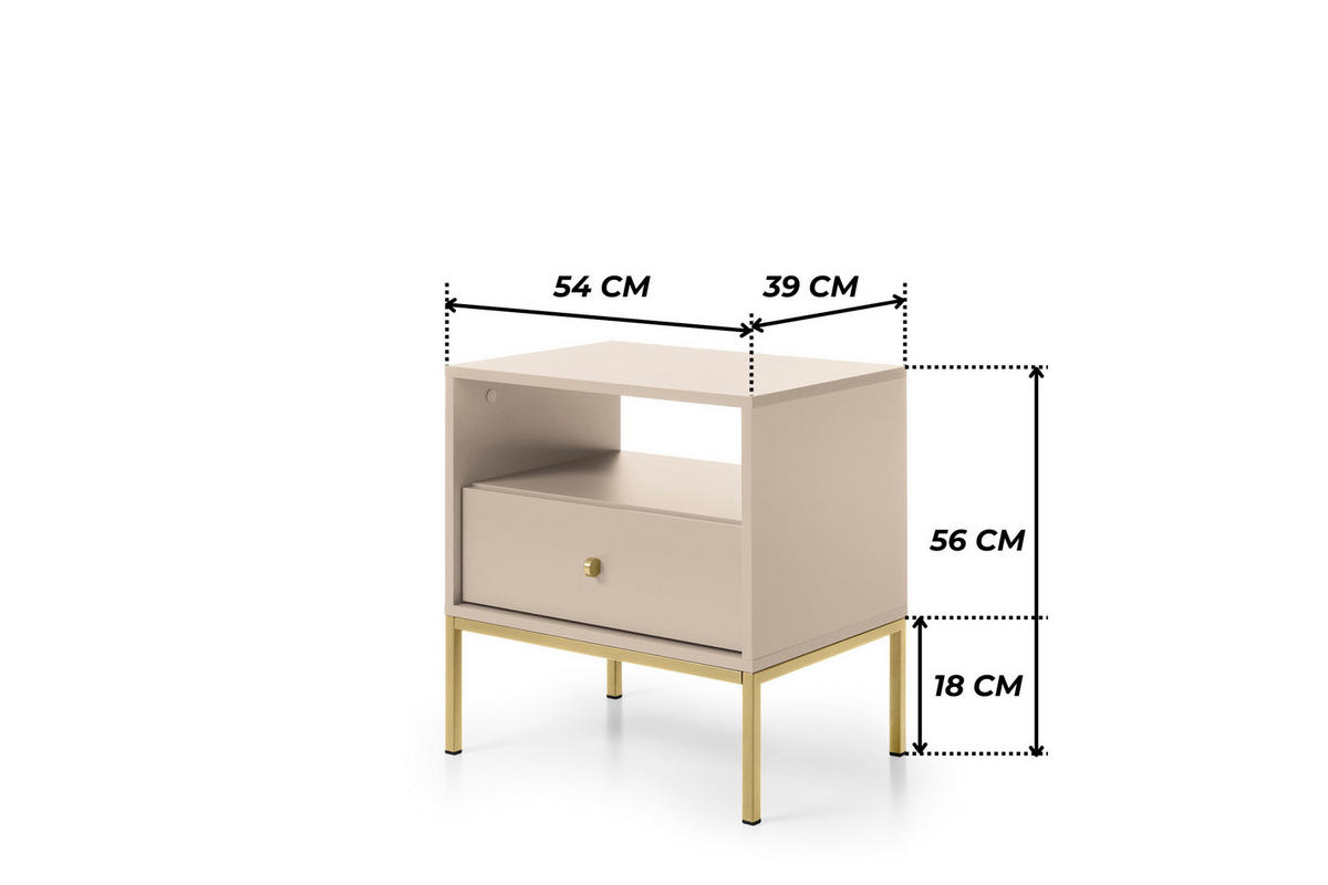 NACHTTISCH BARI SN1SZ (Beige, Goldene Griffe, Goldenes Gestell, Schublade) - Beige/Goldfarben, Holz/Holzwerkstoff (54/56/39cm) - Ravio