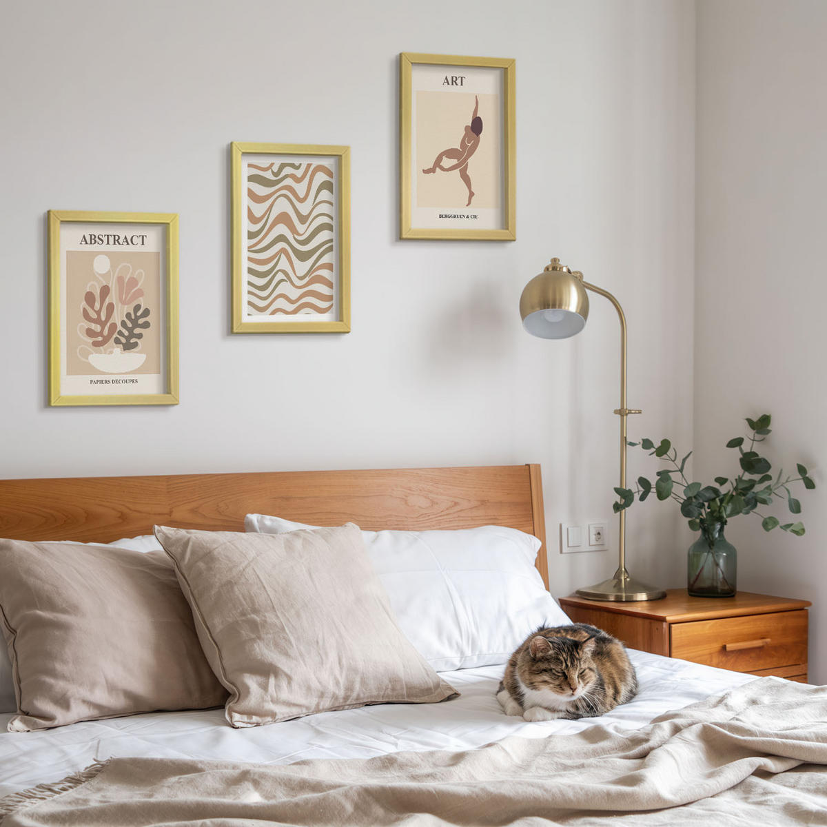 BILDER SET 3er Set - 20x30 cm Goldrahmen - Matisse Boho abstrakte Muster - Goldfarben, Kunststoff (20/30cm) - TULUP