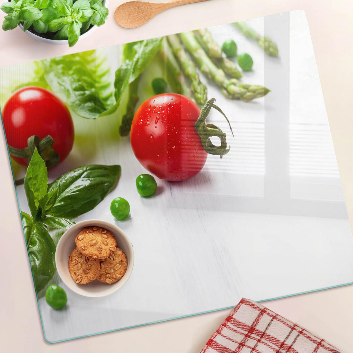 GLASPLATTE 60x52 cm Frisches Gemüse - Rot, Glas (60/0.4/52cm) - TULUP