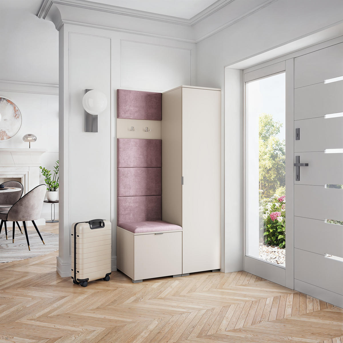 GARDEROBENSCHRANK LORI 95/181/51 cm Modern Garderobe-Set Kaschmir - Kaschmir/Lila, Holzwerkstoff (95/181/51cm) - MASSENO