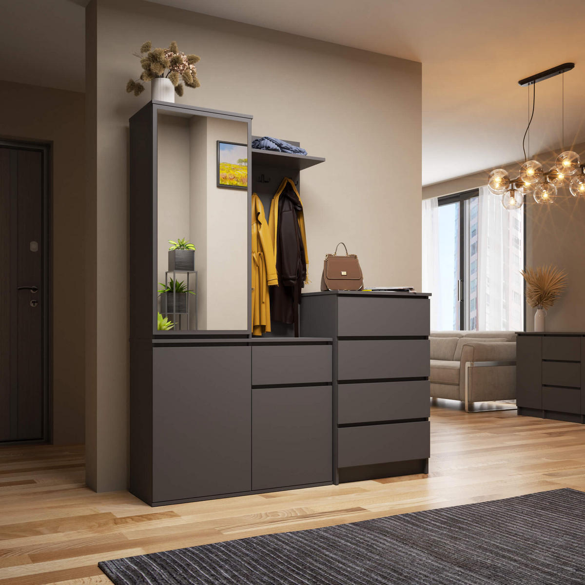 ŠATNÍK Grafit 95/183/35 - grafitová, kompozitní dřevo (95/183/35cm) - RAUMHIRSCH FURNITURE