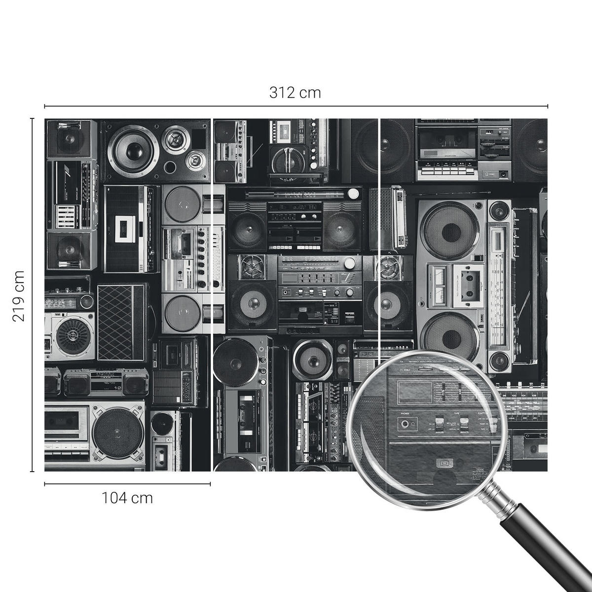 FOTOTAPETE 312x219 cm - Retro-Radio - Schwarz, Textil (312/219cm) - Wallfluent