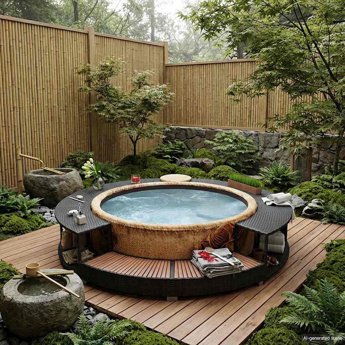 WHIRLPOOL-UMRANDUNG Schwarz Poly-Rattan - Schwarz, Kunststoff (283/283cm) - vidaXL