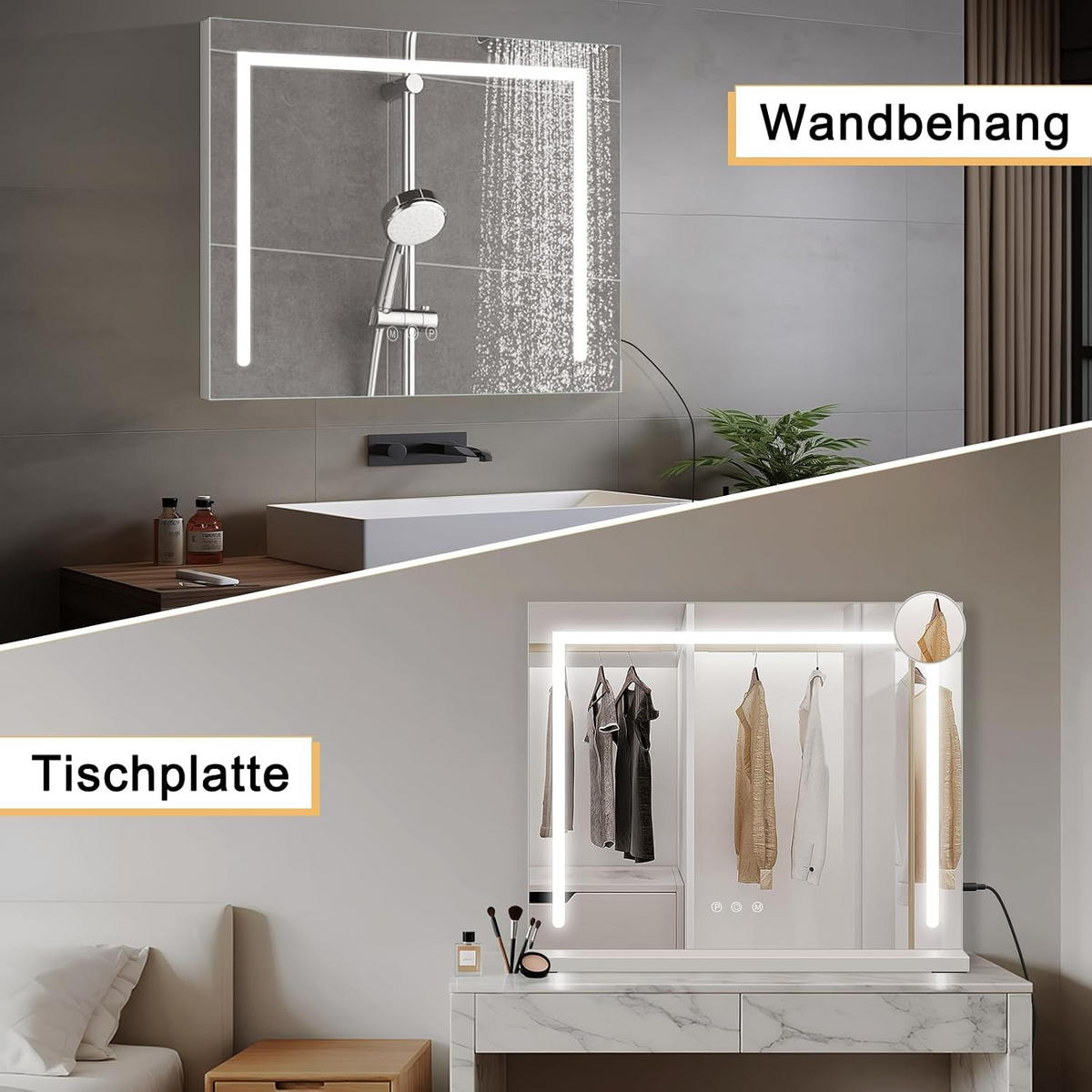SCHMINKSPIEGEL Wyndeth 80/12/60 cm - Weiß, Glas/Metall (12/60/80cm) - ZMH