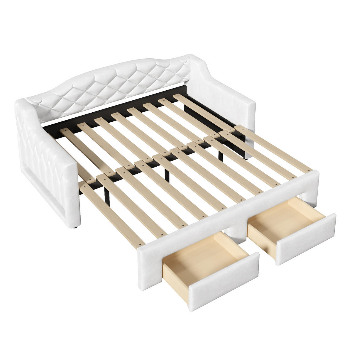 TAGESBETT ausziehbar 90x200-180x200 cm mit 2 Schubladen LED Weiß - Weiß, Holzwerkstoff (90/200cm) - Meubliv