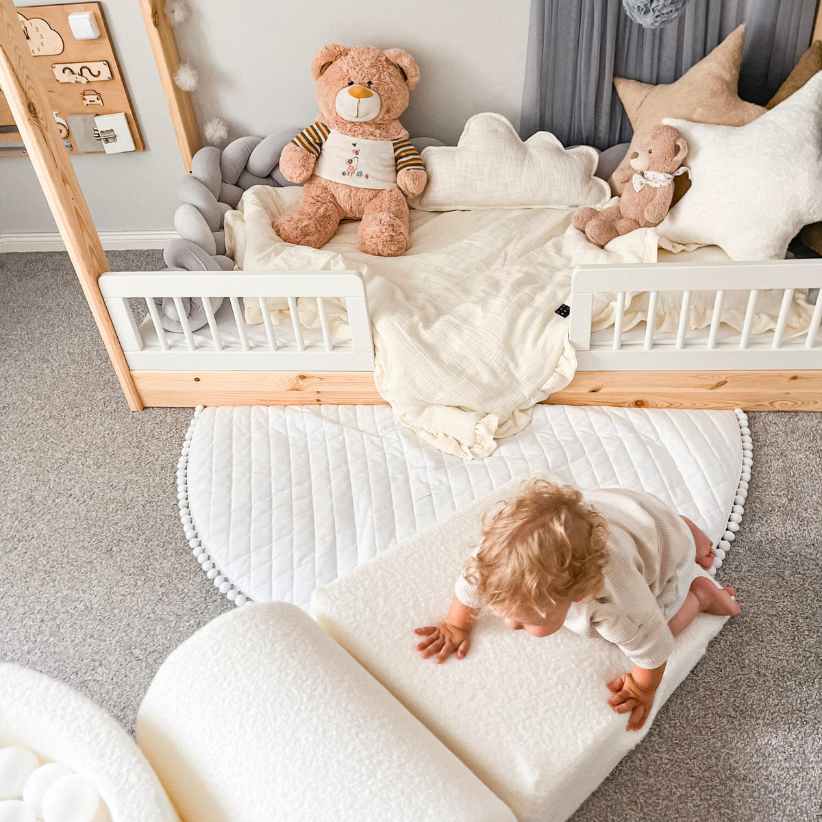 BÄLLEBAD klein mit Schaumstoff Bausteinen für Kinder, Boucle, Rosa - Transparent/Beige, Textil (250/45/30cm) - MeowBaby