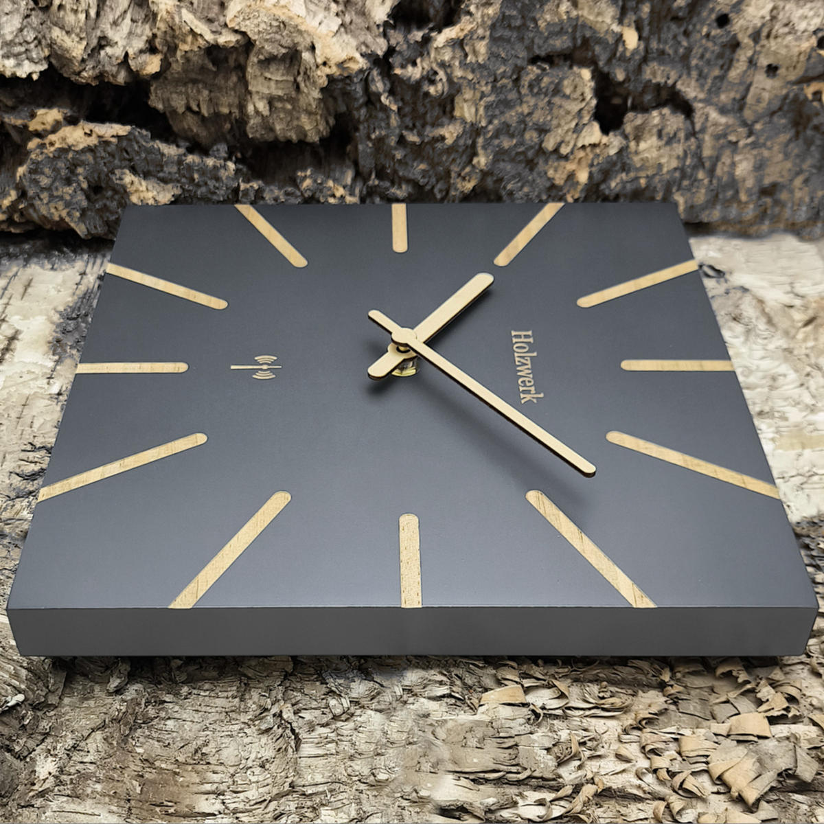 WANDUHR Holz Designer eckige MAINBURG (FUNK) Loft Wand Uhr, grau - Dunkelgrau, Holz/Metall (25/25/2cm) - Holzwerk