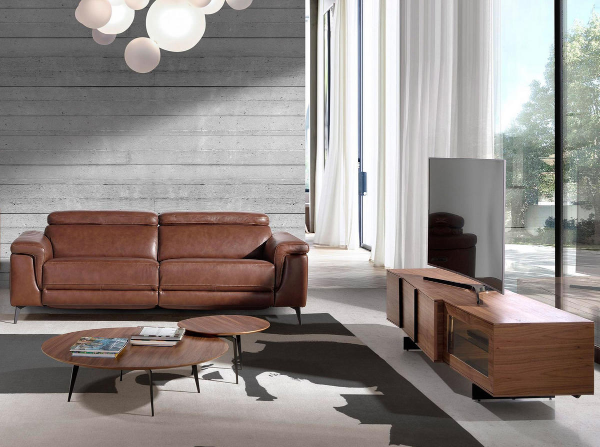 TV-ELEMENT TV-Schrank aus Nussbaum und schwarzem Stahl mit Innenbeleuchtung 200/55/48 cm - Walnussfarben/Schwarz, Holz (200/48/55cm) - ANGEL CERDA