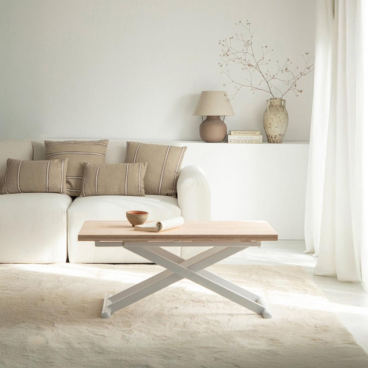 COUCHTISCH AUSZIEHBARER UND ERHÖHTER Tapi Weiß 110 cm x 46-75 cm - Weiß, Holz (57/110/46cm) - Klast Home