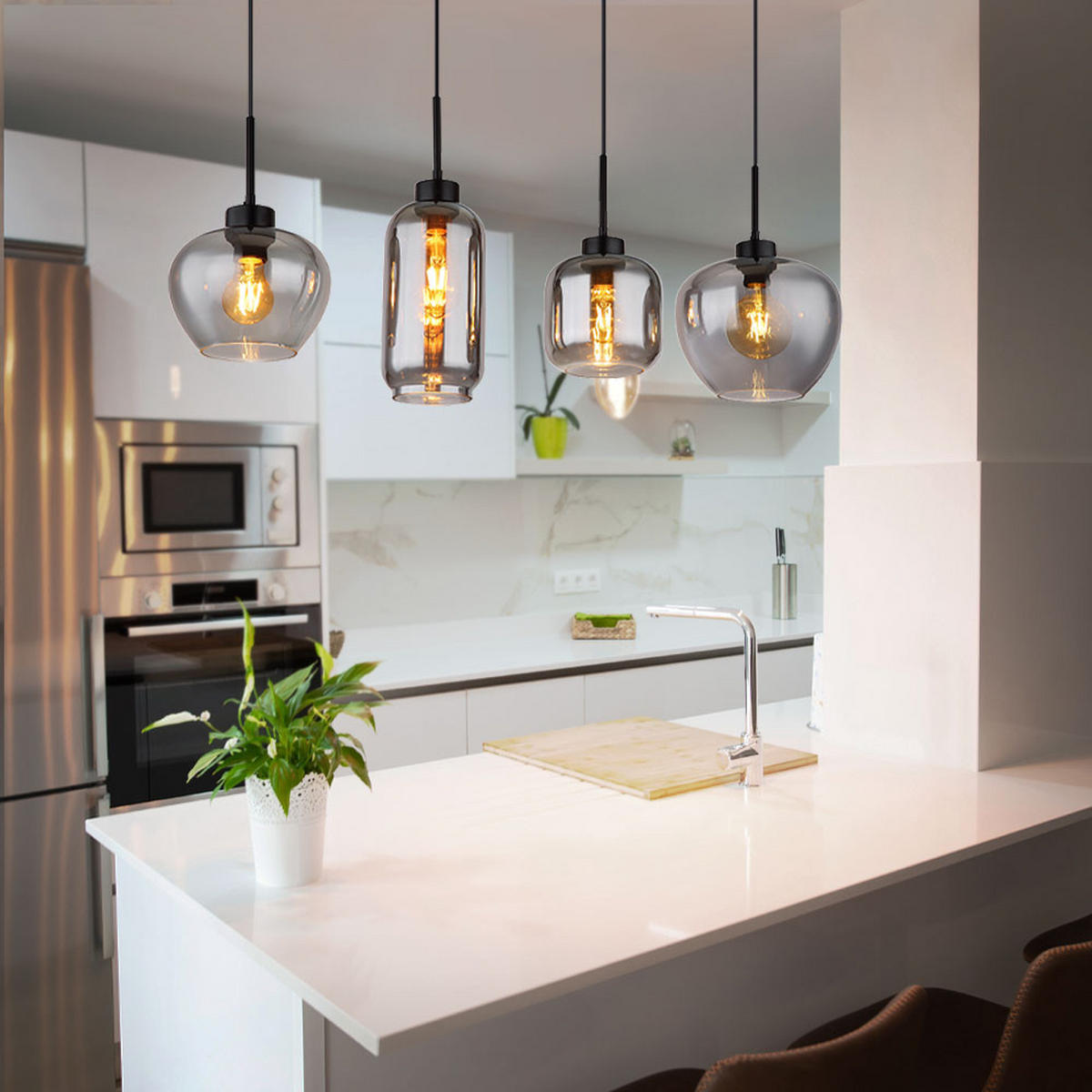 HÄNGELEUCHTE Metall Rauchglas Grau - Grau, Glas (99.5/24/120cm) - Globo Lighting