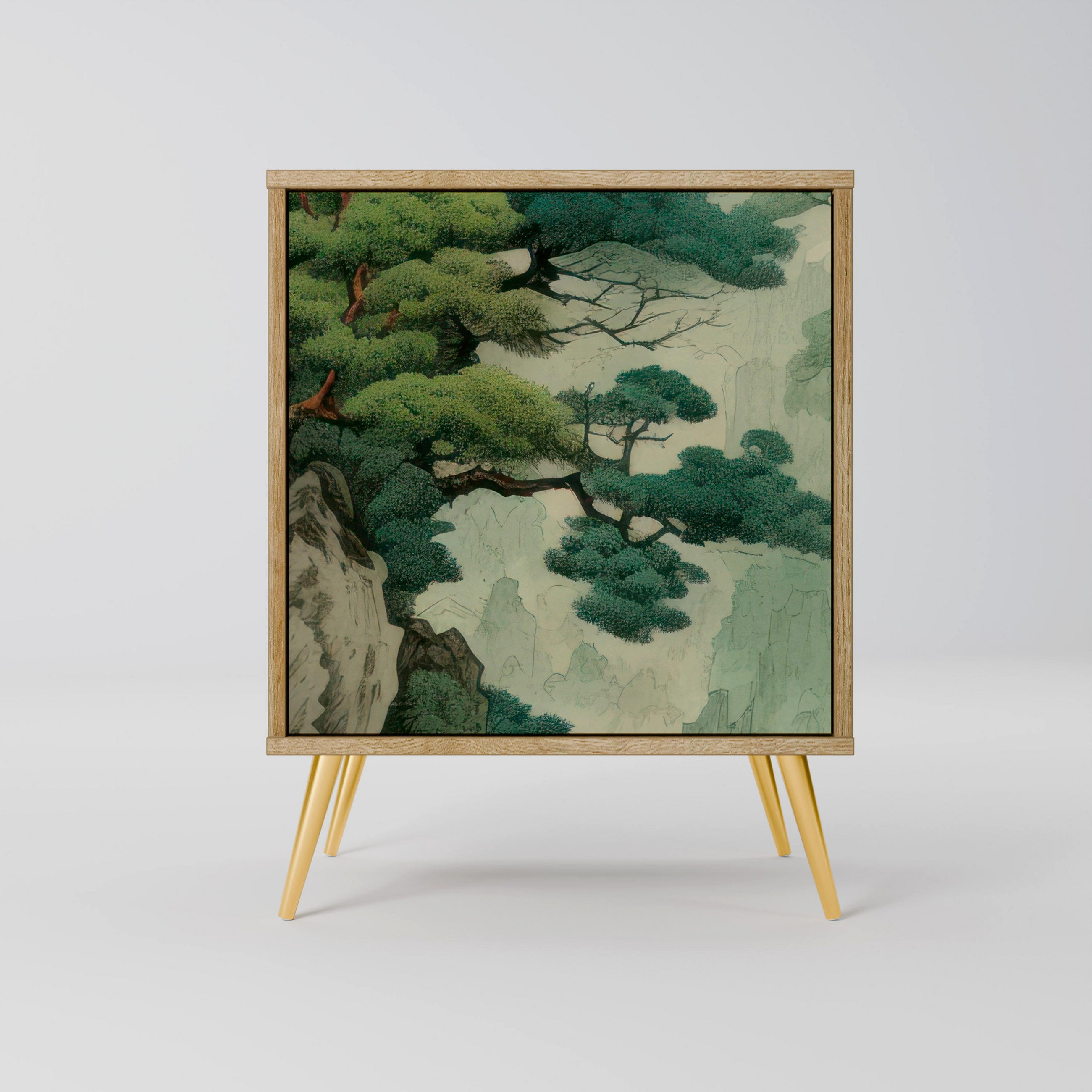 SIDEBOARD VERDURE ABYSS, Eichefarben, 57,5x42x75,5 cm, Goldfarbene Metallfüße - Eichefarben/Goldfarben, Holzwerkstoff/Metall (57.5/75.5/42cm) - SpaceRebels